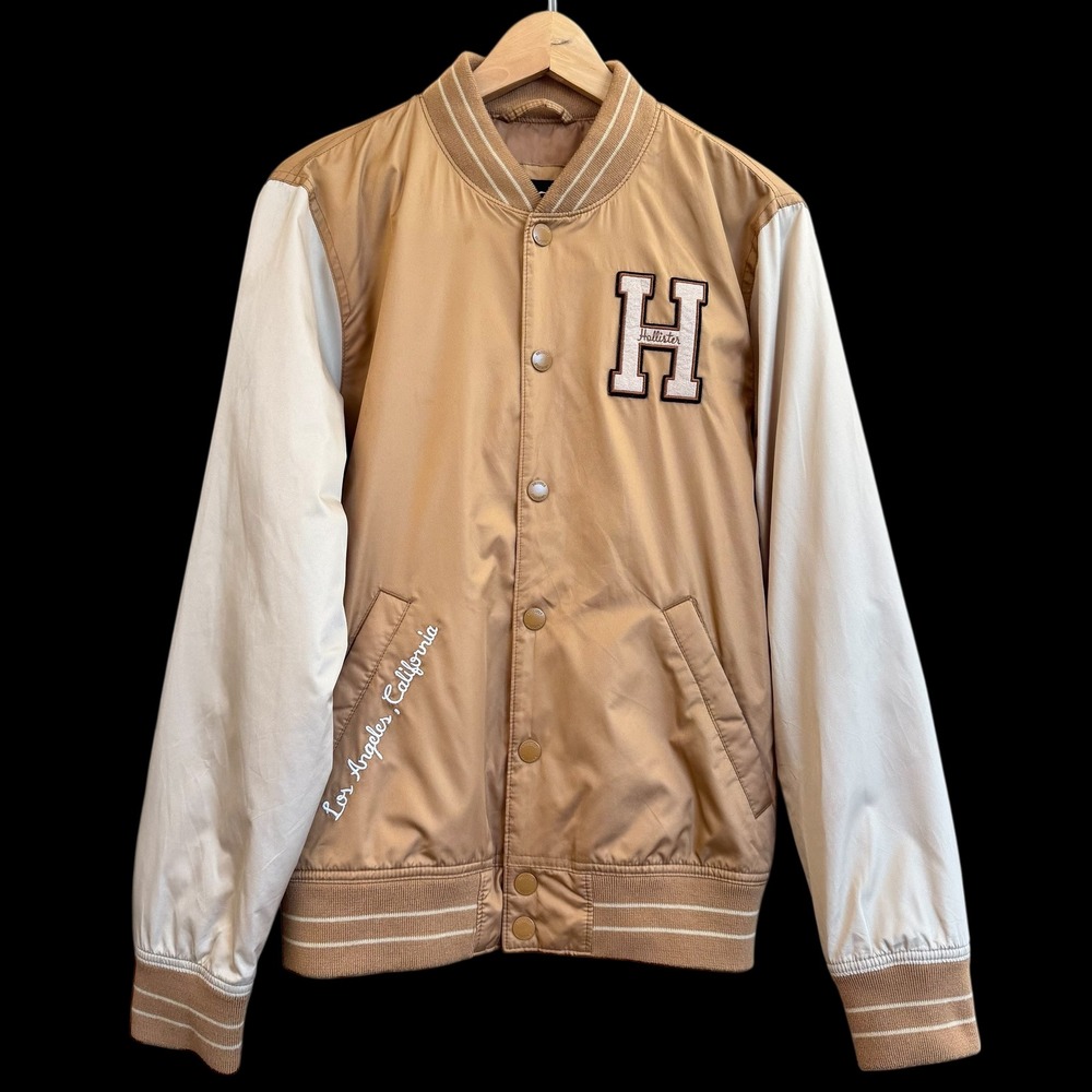 Hollister‎ Los Angeles California Bomber Tan Cream Lined Jacket S #393